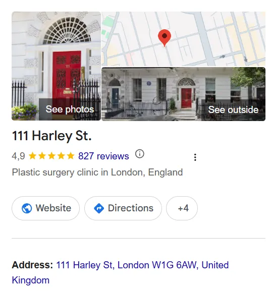 111 Harley St Google Maps profile