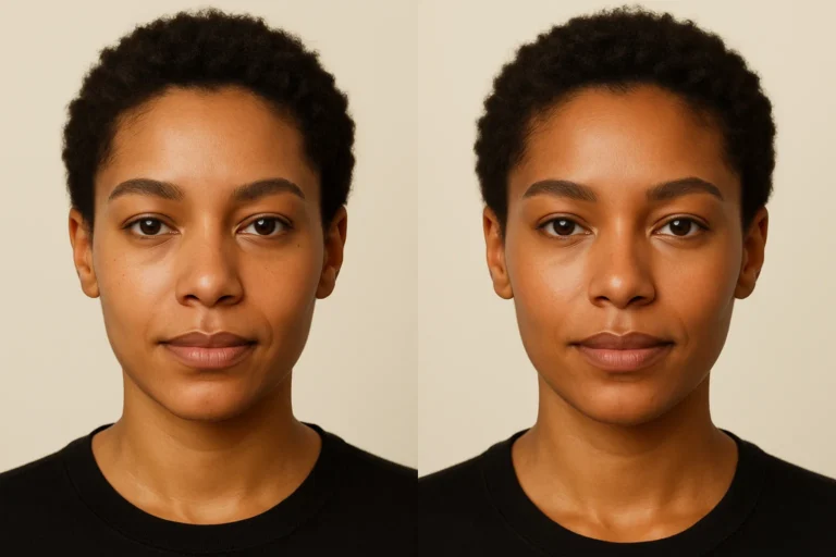 Before and after Filler Dissolving showing improved glow and even skin tone