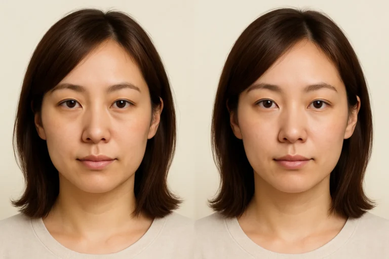 Before and after Filler Dissolving treatment showing smoother and refreshed appearance.