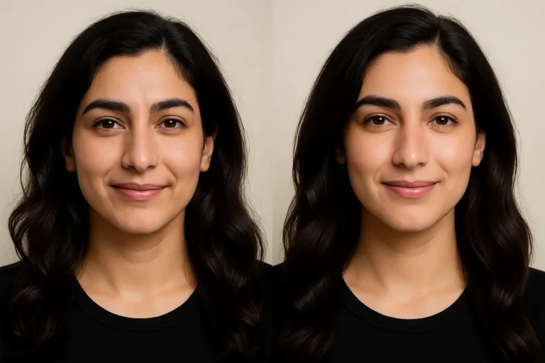 Before and after Filler Dissolving with clearer smoother complexion.