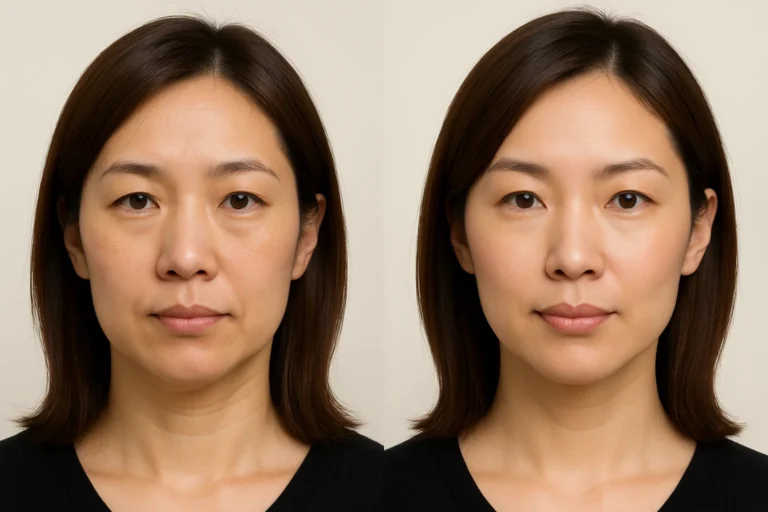 Before and after Jawline Filler with brighter skin and youthful natural glow.