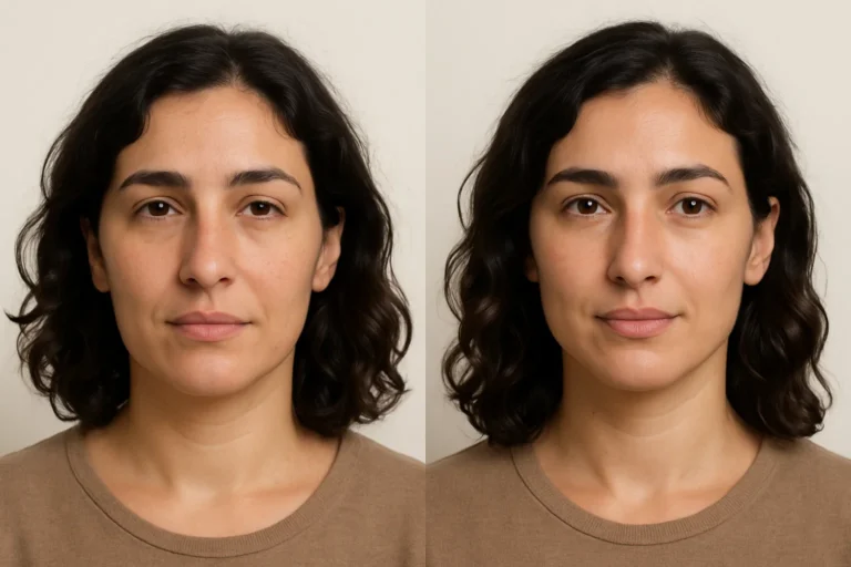Before and after Jawline Filler with natural skin enhancement and even complexion.