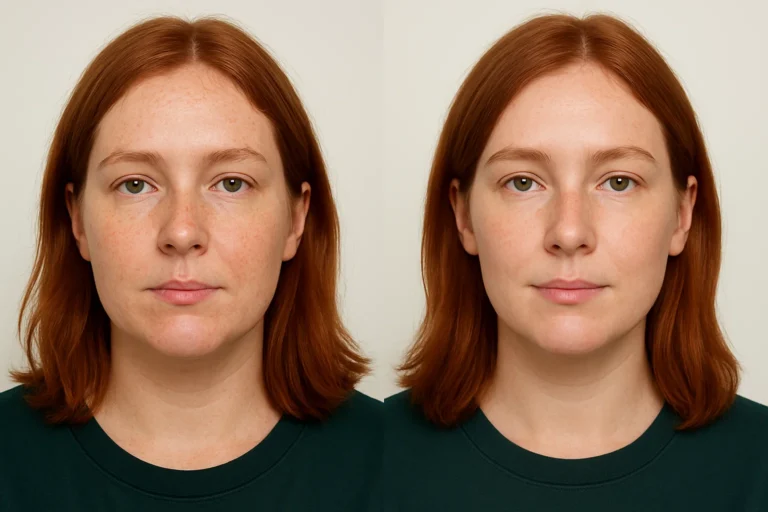 Before and after Jawline Filler with smoother texture and even complexion.