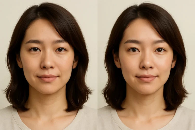 Before and after Nasolabial Fold Filler with clearer and glowing skin.