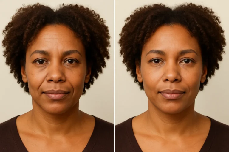 Before and after Nasolabial Fold Filler with smoother skin and reduced wrinkles.