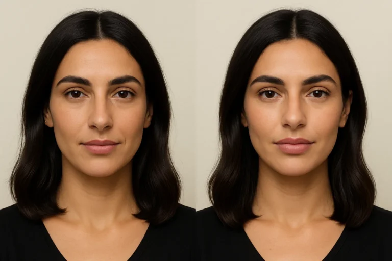 Before and after Russian Lip Filler with smoother complexion and radiance.