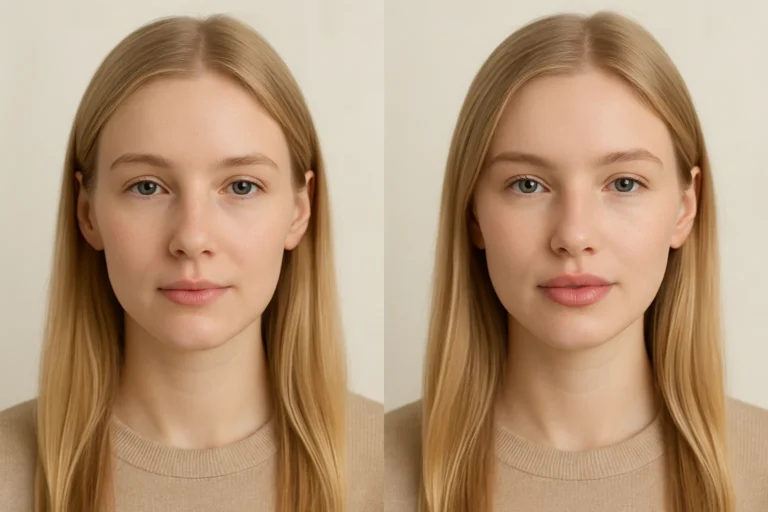 Before and after Russian Lip Filler with smoother texture and radiant natural beauty.