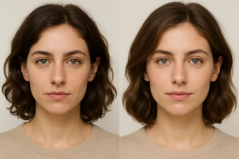 Before and after Temple Fillers treatment with smoother and brighter complexion.