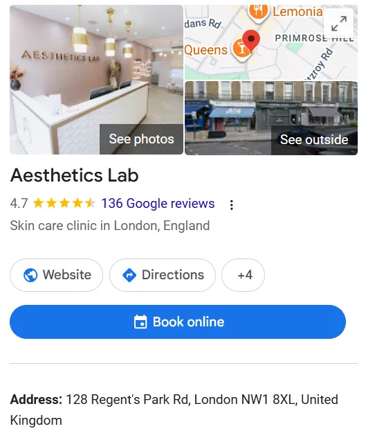 Aesthetics Lab Google Maps profile 