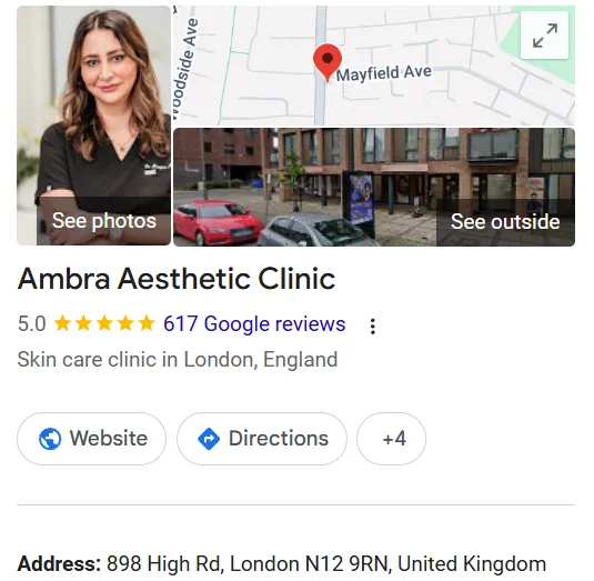 Ambra Aesthetic Clinic Google Maps profile 