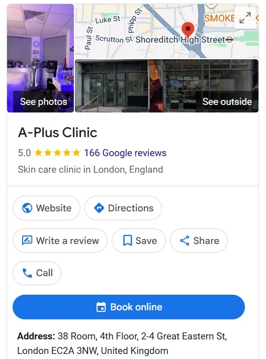 A-Plus Clinic Google Maps profile 