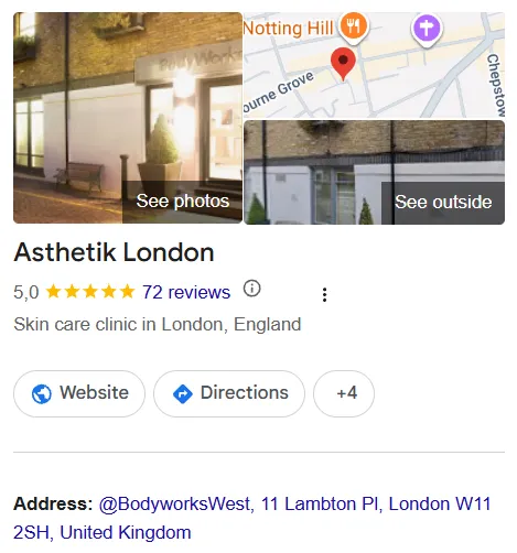 Asthetik London Google Maps profile 