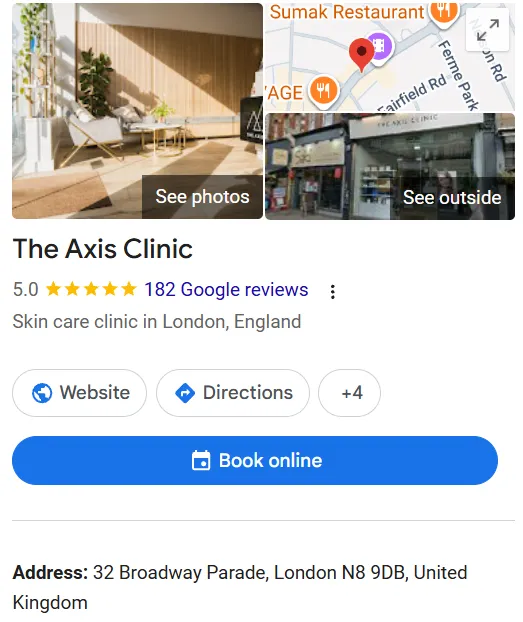 The Axis Clinic Google Maps profile 
