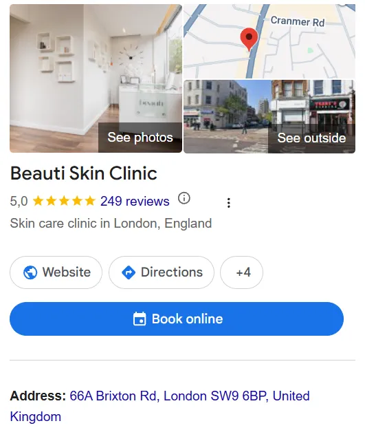 Beauti Skin Clinic Google Maps profile 