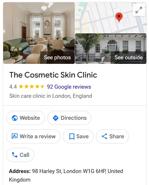 The Cosmetic Skin Clinic Google Maps profile