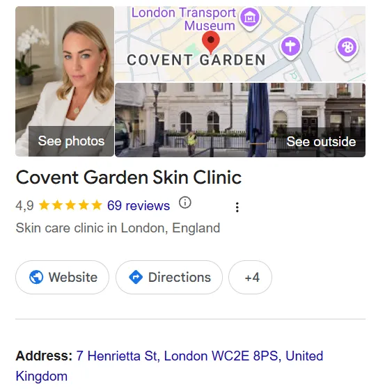 Covent Garden Skin Clinic Google Maps profile 