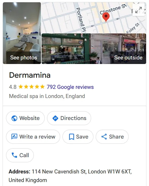 Dermamina Google Maps profile 