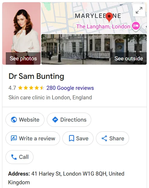 Dr Sam Bunting Google Maps profile