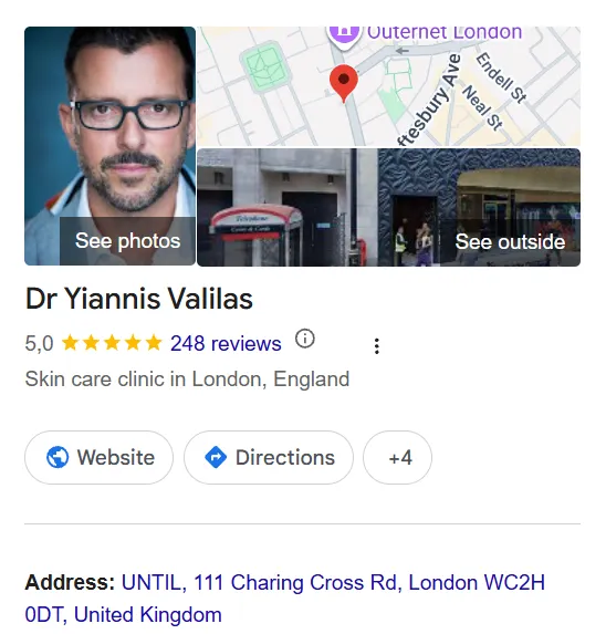 Dr Yiannis Valilas Google Maps profile 