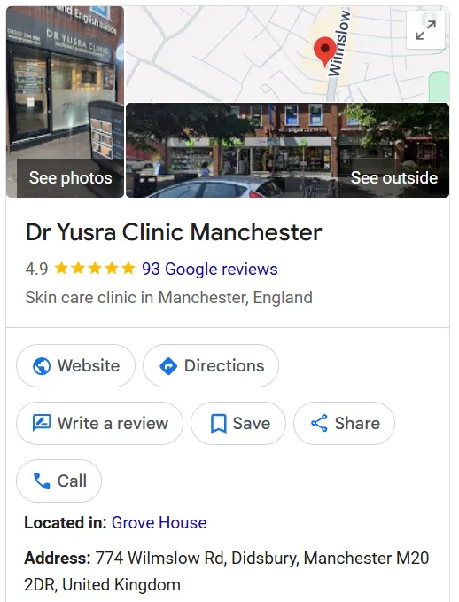 Dr Yusra Clinic Google Maps profile
