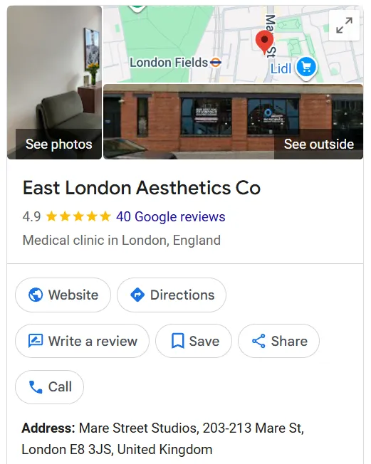 East London Aesthetics Co Google Maps profile