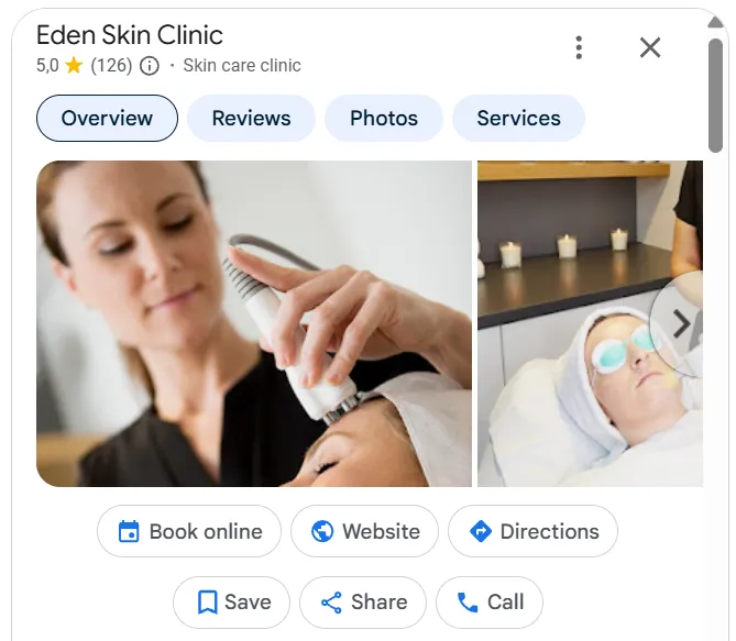 Eden Skin Clinic Google Maps profile