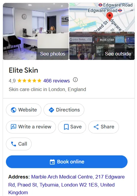Elite Skin Google Maps profile