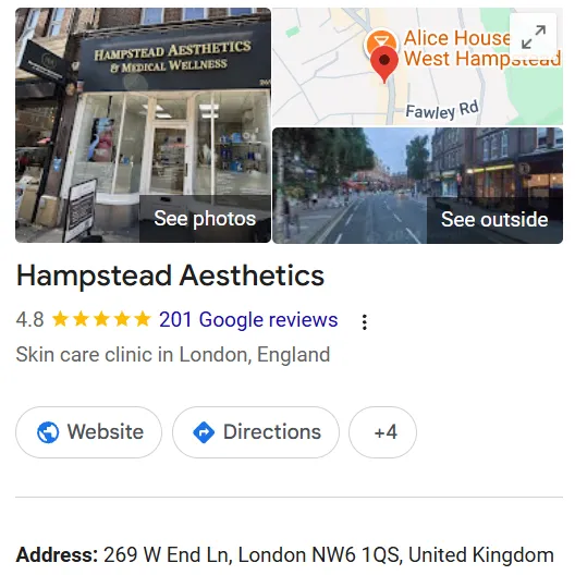 Hampstead Aesthetics Google Maps profile 