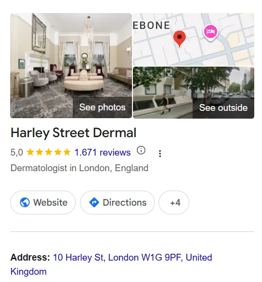 Harley Street Dermal Google Maps profile