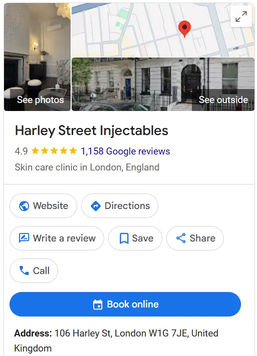 Harley Street Injectables Google Maps profile