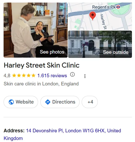 Harley Street Skin Clinic Google Maps profile