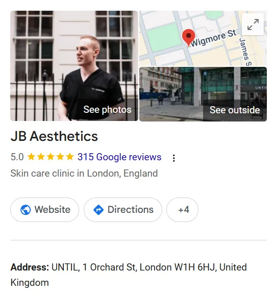 JB Aesthetics Google Maps profile