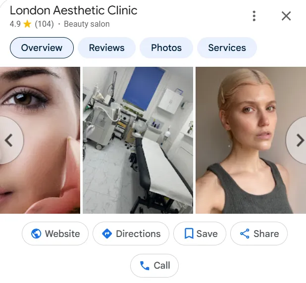 London Aesthetic Clinic Google Maps profile