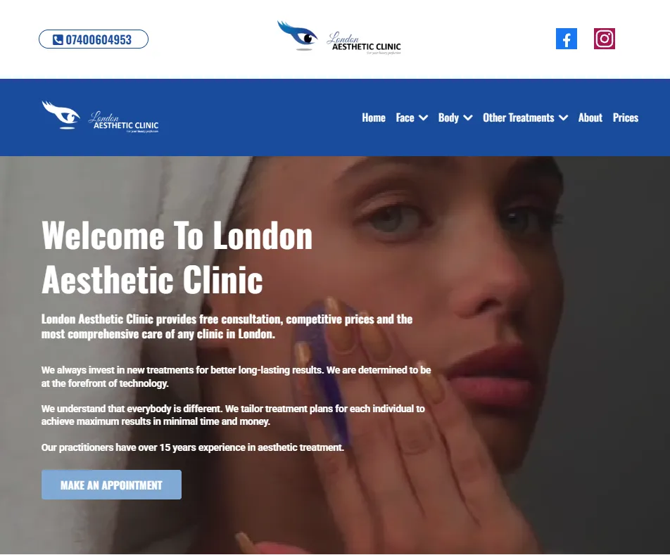 London Aesthetic Clinic main page