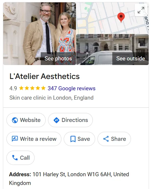 L'Atelier Aesthetics Google Maps profile 