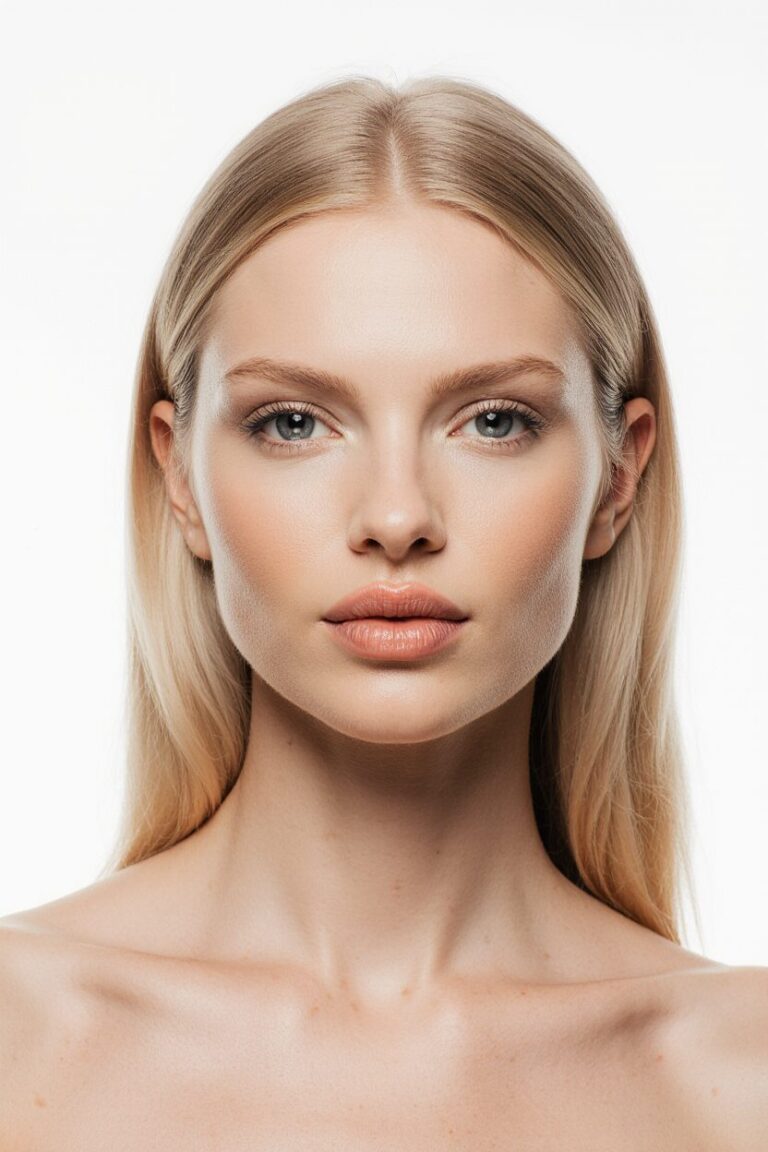 Natural beauty portrait of blonde woman with smooth skin and neutral makeup