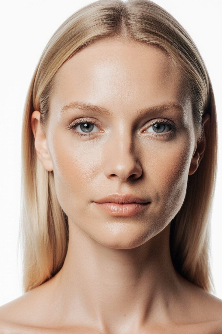 Natural skin beauty portrait of a woman with healthy glowing complexion.