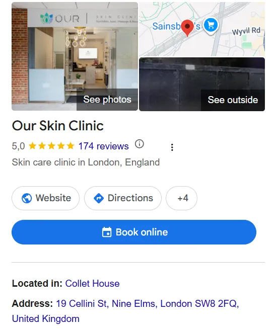 Our Skin Clinic Google Maps profile