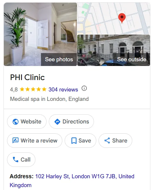 PHI Clinic Google Maps profile