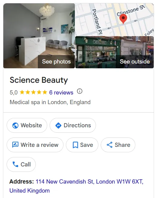 Science Beauty Google Maps profile