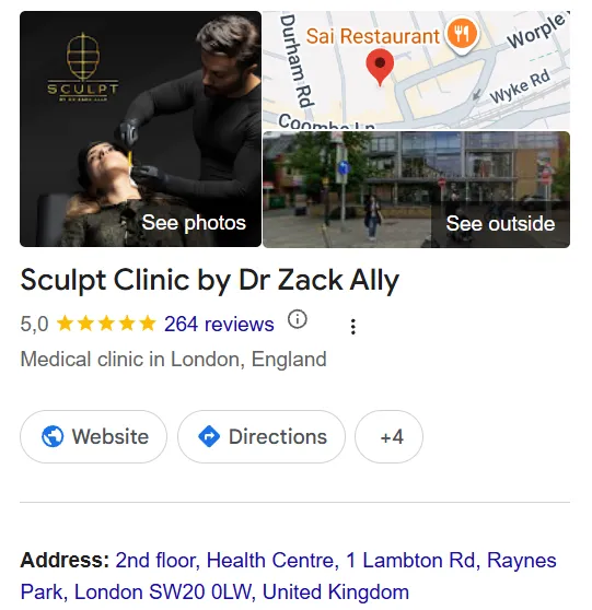 Sculpt Clinic Google Maps profile 