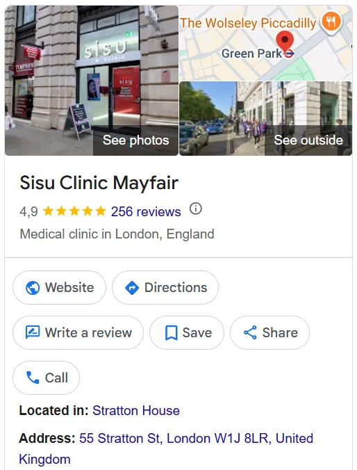 Sisu Clinic Mayfair Google Maps profile