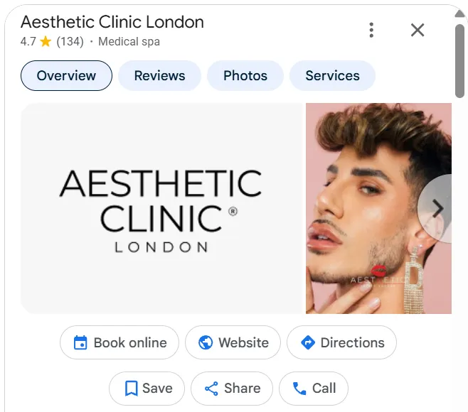 Aesthetics Clinic London Google Maps profile