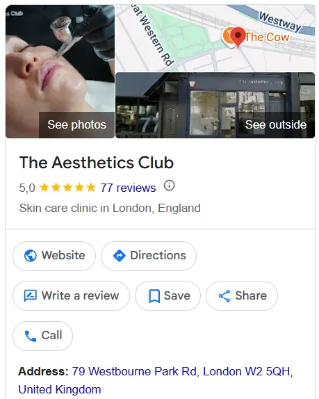 The Aesthetics Club Google Maps profile 