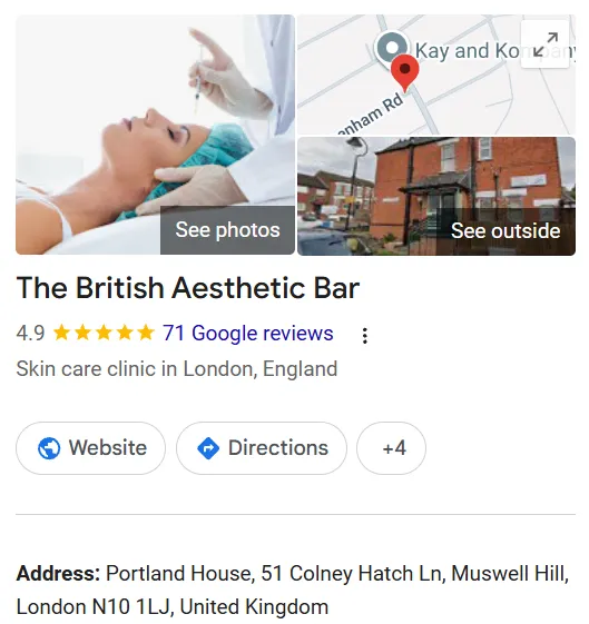 The British Aesthetic Bar Google Maps profile 