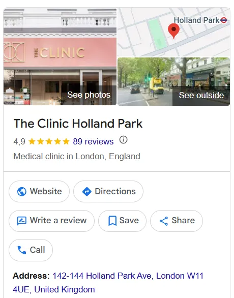 The Clinic Holland Park Google Maps profile 