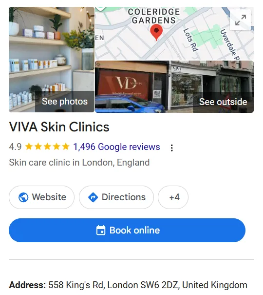 VIVA Skin Clinics Google Maps profile