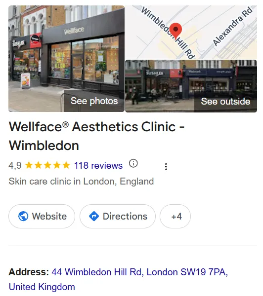 Wellface Aesthetics Clinic Google Maps profile 