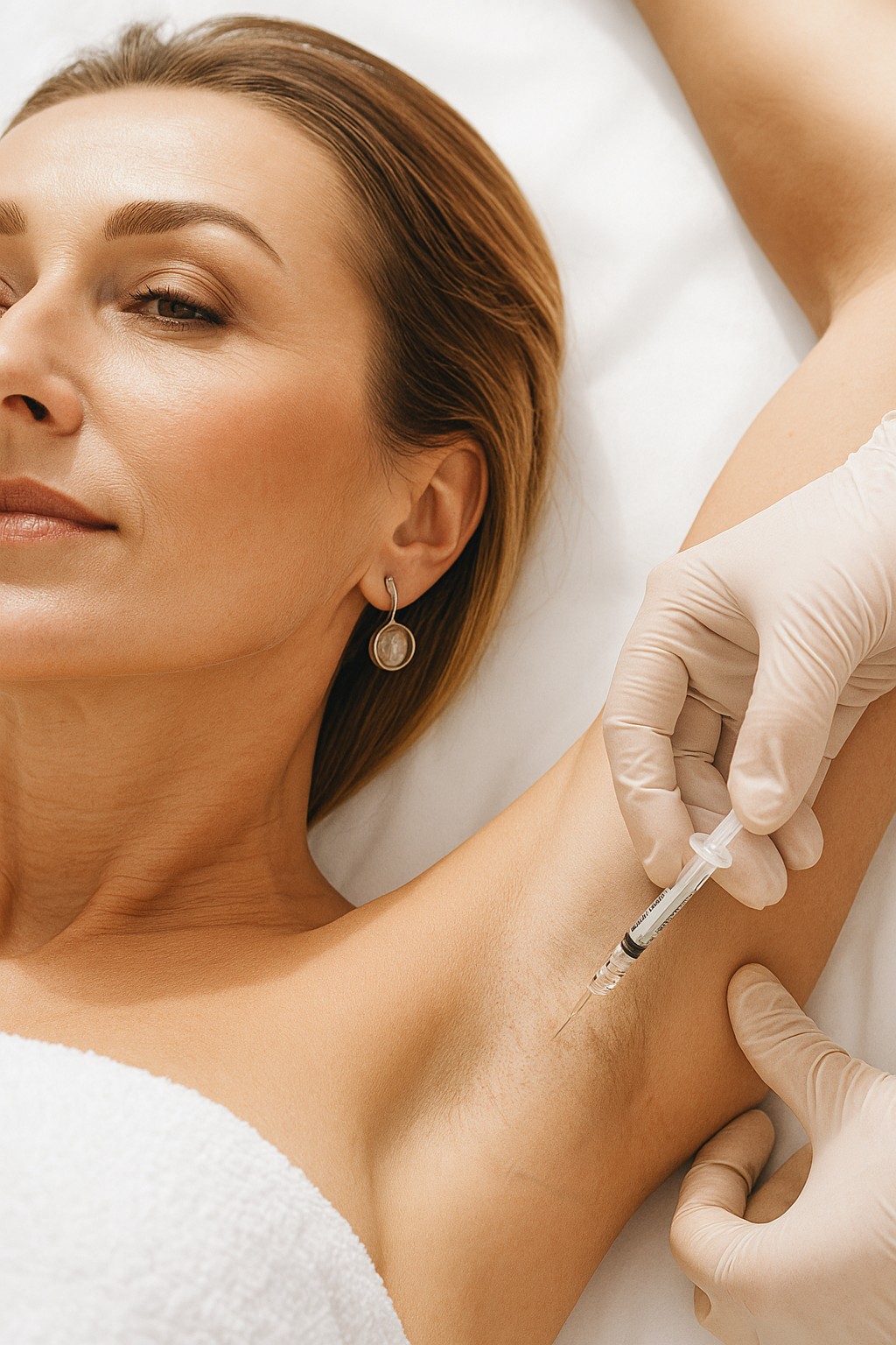 A woman during a Botox procedure for the treatment of hyperhidrosis