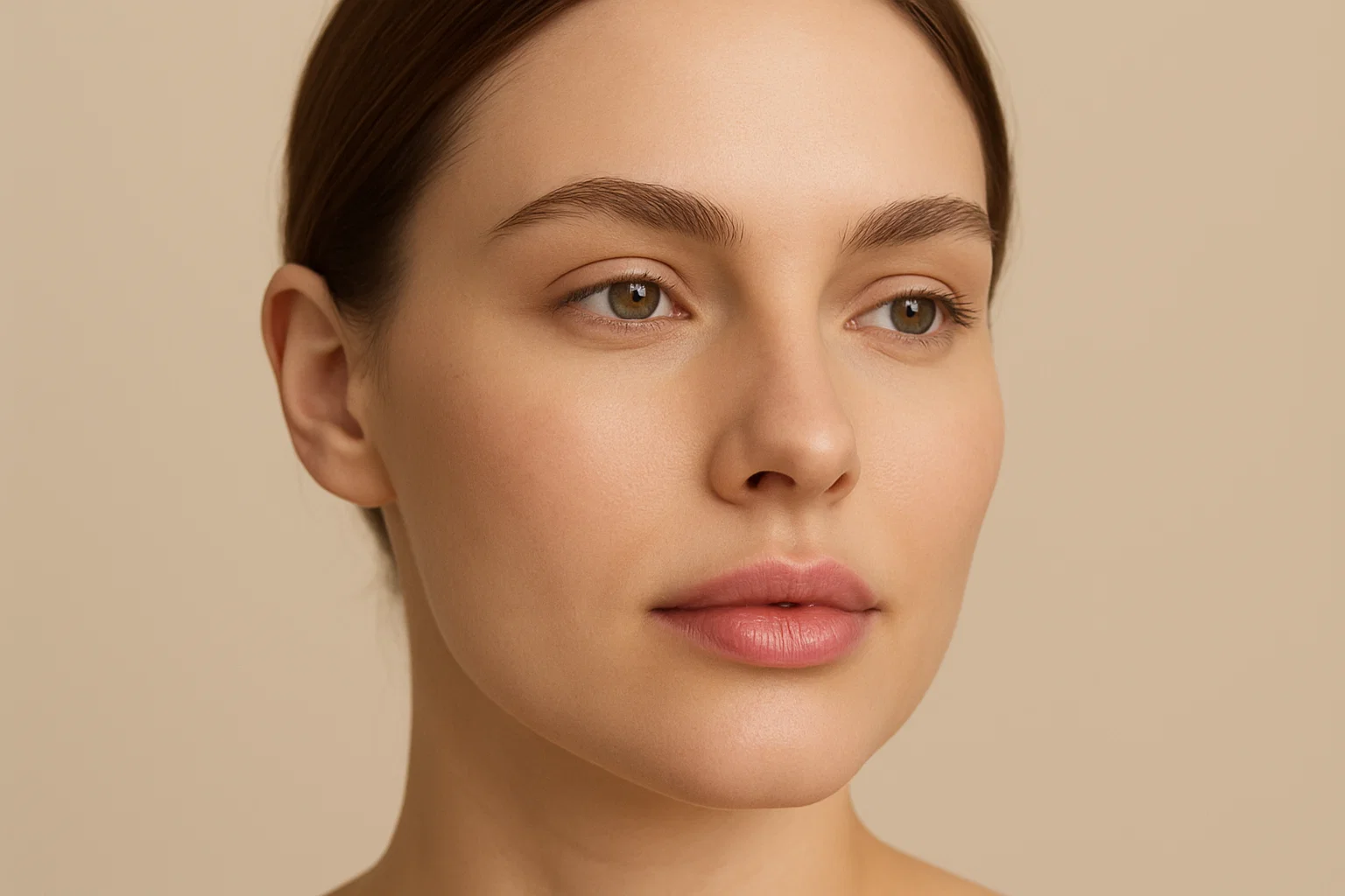Realistic portrait of a model showing the subtle, natural enhancement expected from a 0.5ml lip filler treatment.